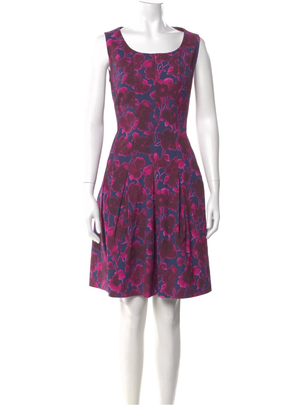 Oscar de la Renta Fuchsia and Purple Floral Fit-and-Flare Dress